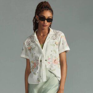 By Anthropologie Embroidered Short Sleeve Shirt